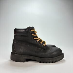 Timberland 6-Inch Premium Black Leather Lace Up Waterproof Boots Youth Size 13